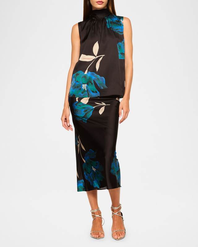 Luka Floral Satin High-Neck Top